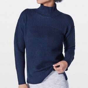 Lululemon Merino Wool Mock Neck Sweater Navy Blue Knit Pullover Womens Size 8